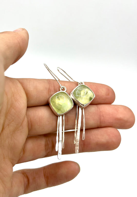 Prehnite Feather Earrings