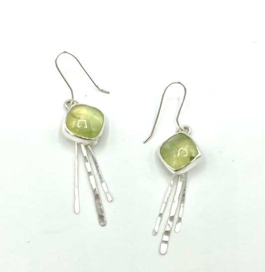 Prehnite Feather Earrings